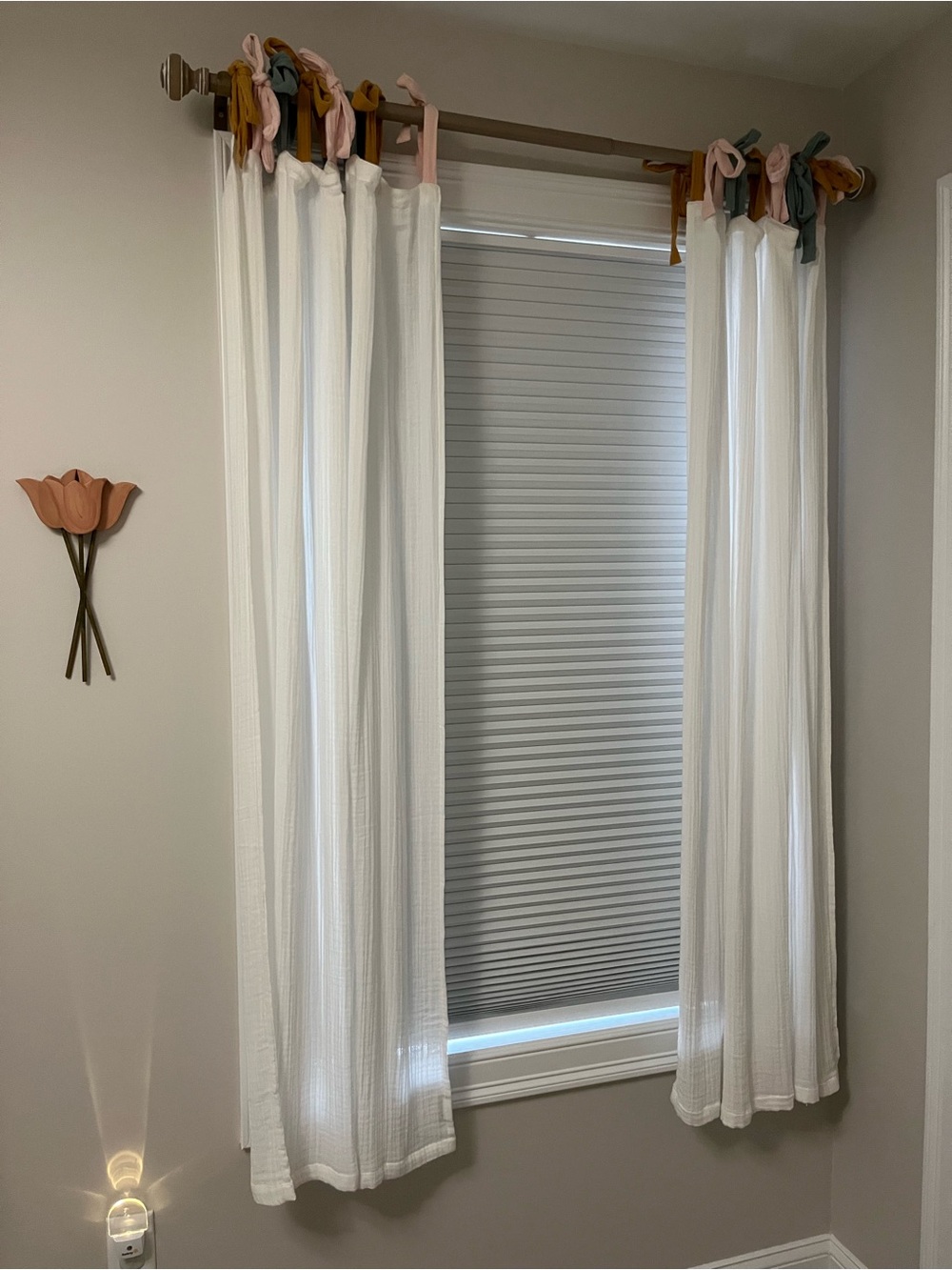 Crate and kids organic cotton muslin curtains with colored tie tops